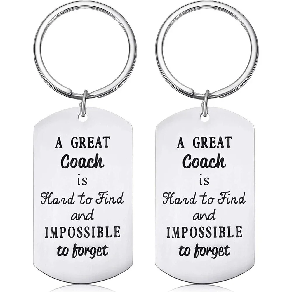 2 Pcs Coach Gift Keychain Stainless Steel Silver 'Great Coach Is Hard to Find'